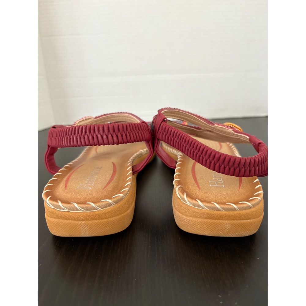 Harence WomensT-Strap Sandals Size 6.5-7 Burgundy Red Beaded Boho Slingback Flat - Picture 4 of 13